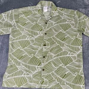 Makani Hawaii Aloha Shirt Men’s Large Green Leaf Print Microfiber Excellent